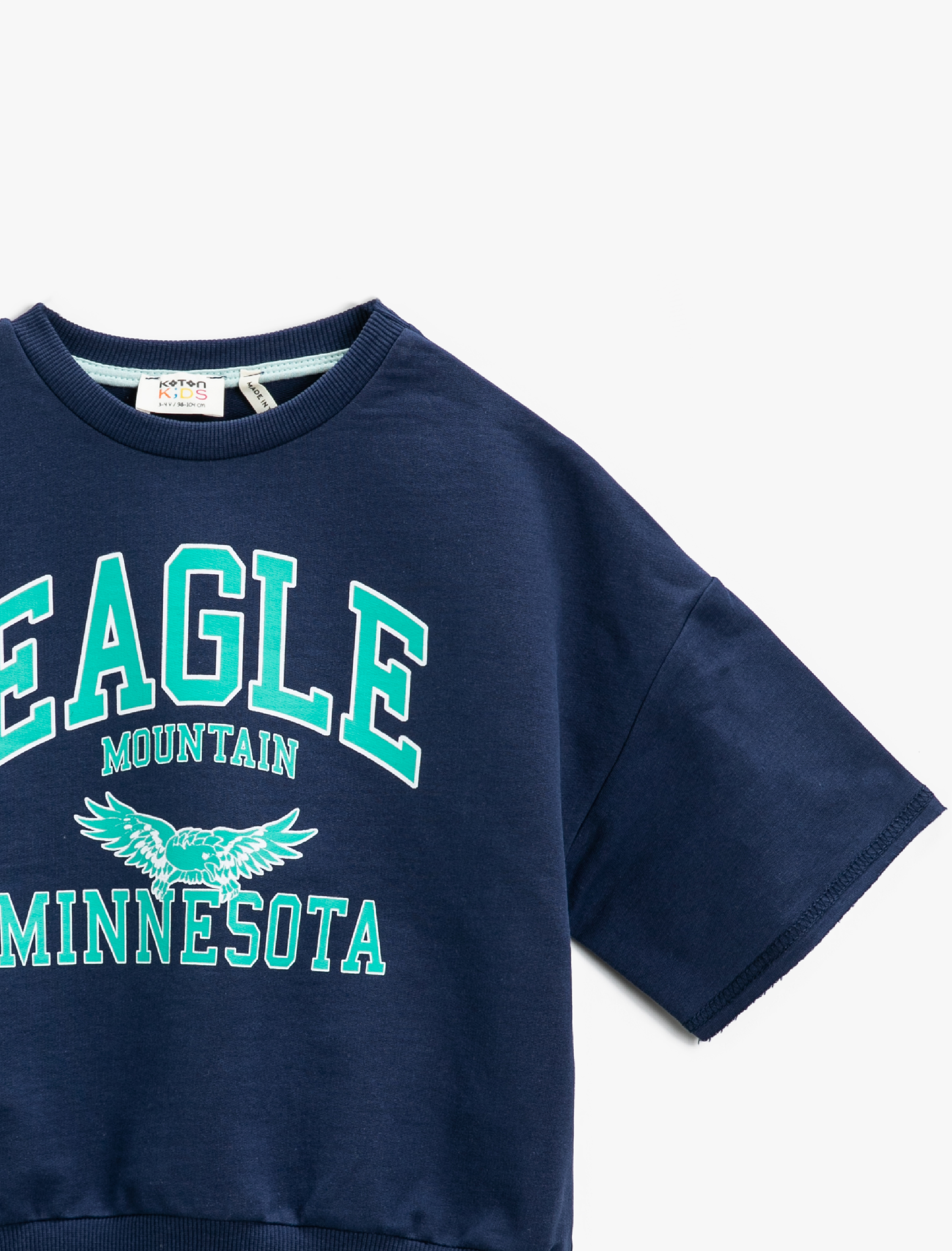  Erkek Çocuk Baskılı Kısa Kollu Sweatshirt Pamuklu Bisiklet Yaka