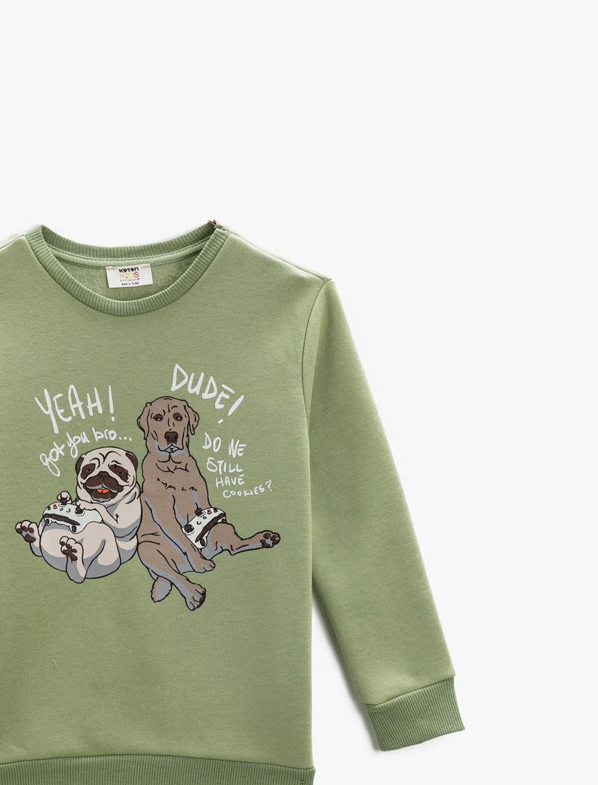 Erkek Çocuk Köpek Baskılı Uzun Kollu Sweatshirt Bisiklet Yaka
