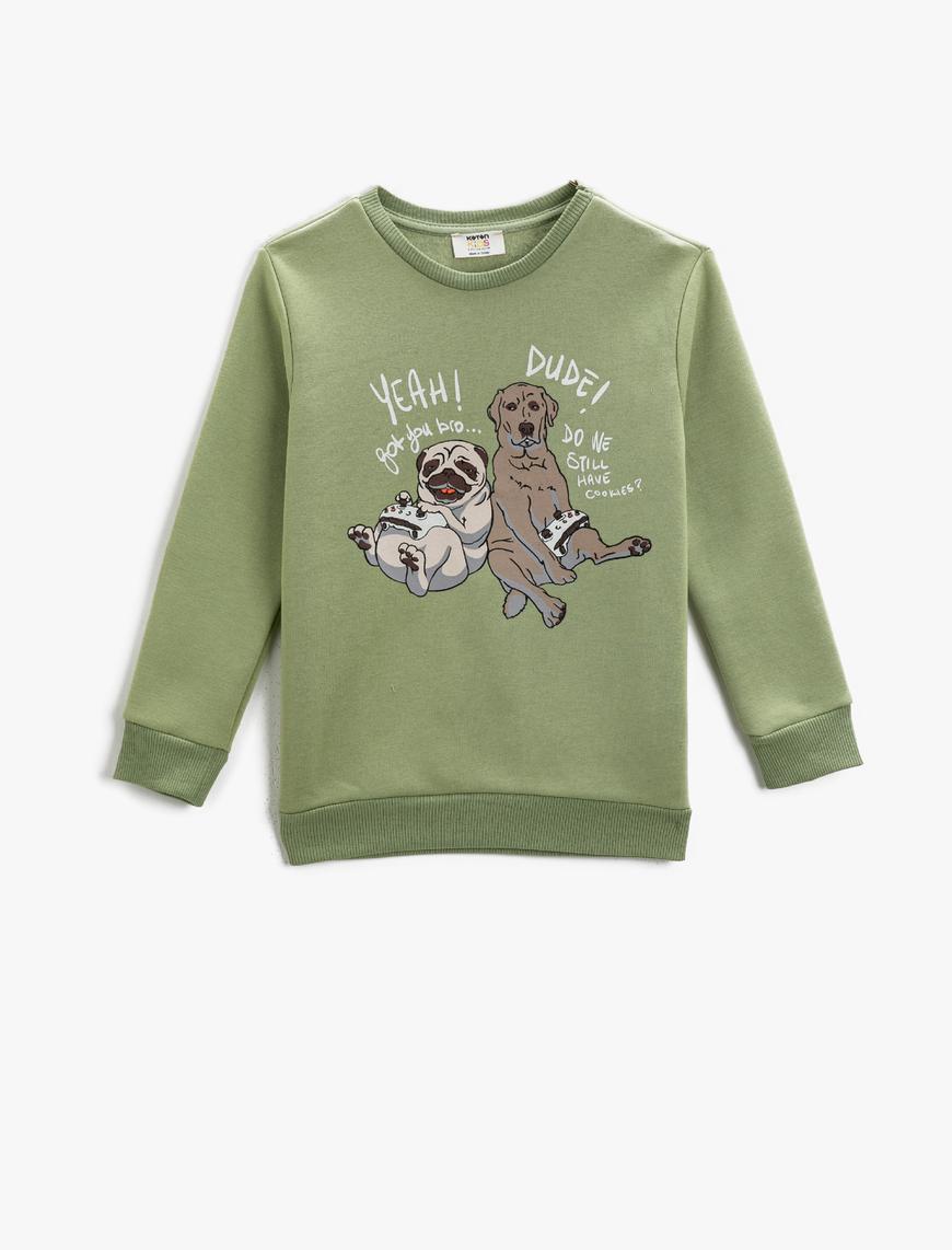  Erkek Çocuk Köpek Baskılı Uzun Kollu Sweatshirt Bisiklet Yaka