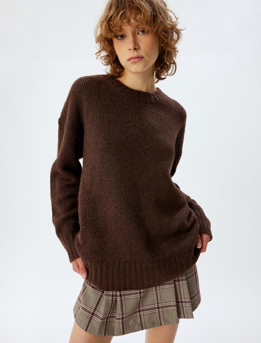   Basic Triko Tunik Bisiklet Yaka Uzun Kollu