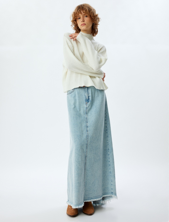  Oversize Triko Kazak Dik Yaka Uzun Kollu Dokulu