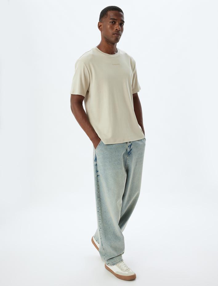  Slogan Baskılı Tişört Bisiklet Yaka Kısa Kollu Pamuklu