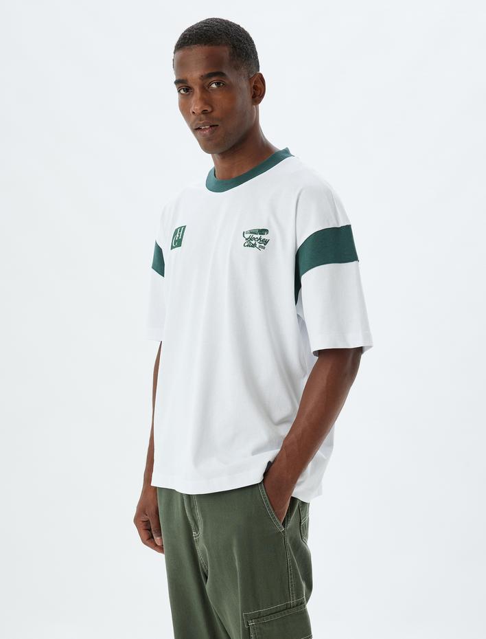  Arkası Baskılı Tişört Bisiklet Yaka Kısa Kollu Pamuklu