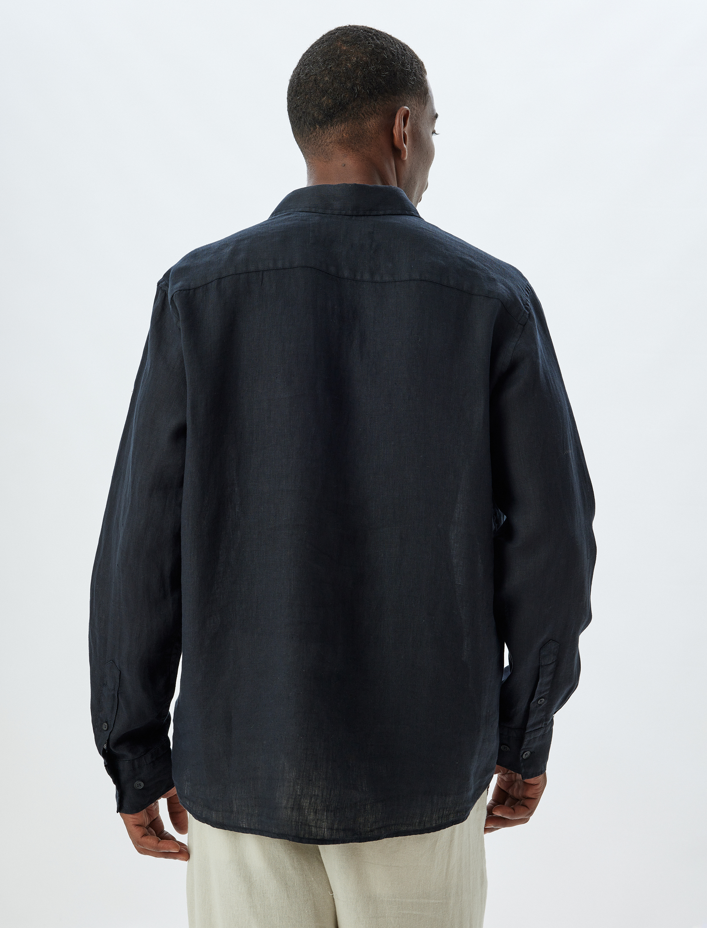   Keten Gömlek Uzun Kollu Düğme Detaylı Gömlek Yaka Regular Fit