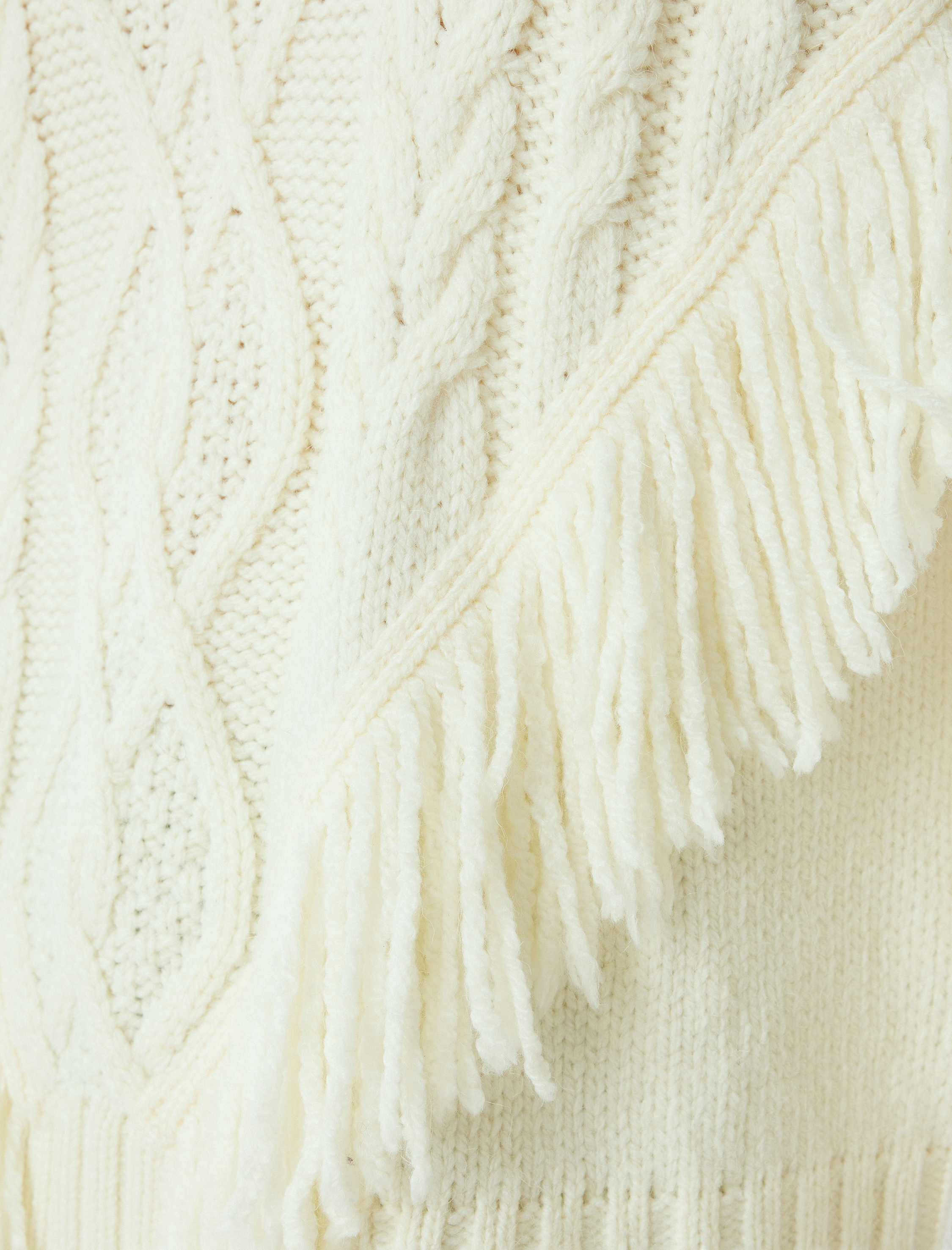   Bisiklet Yaka Kazak Triko Püskül Detaylı Örgü Dokulu Uzun Kollu