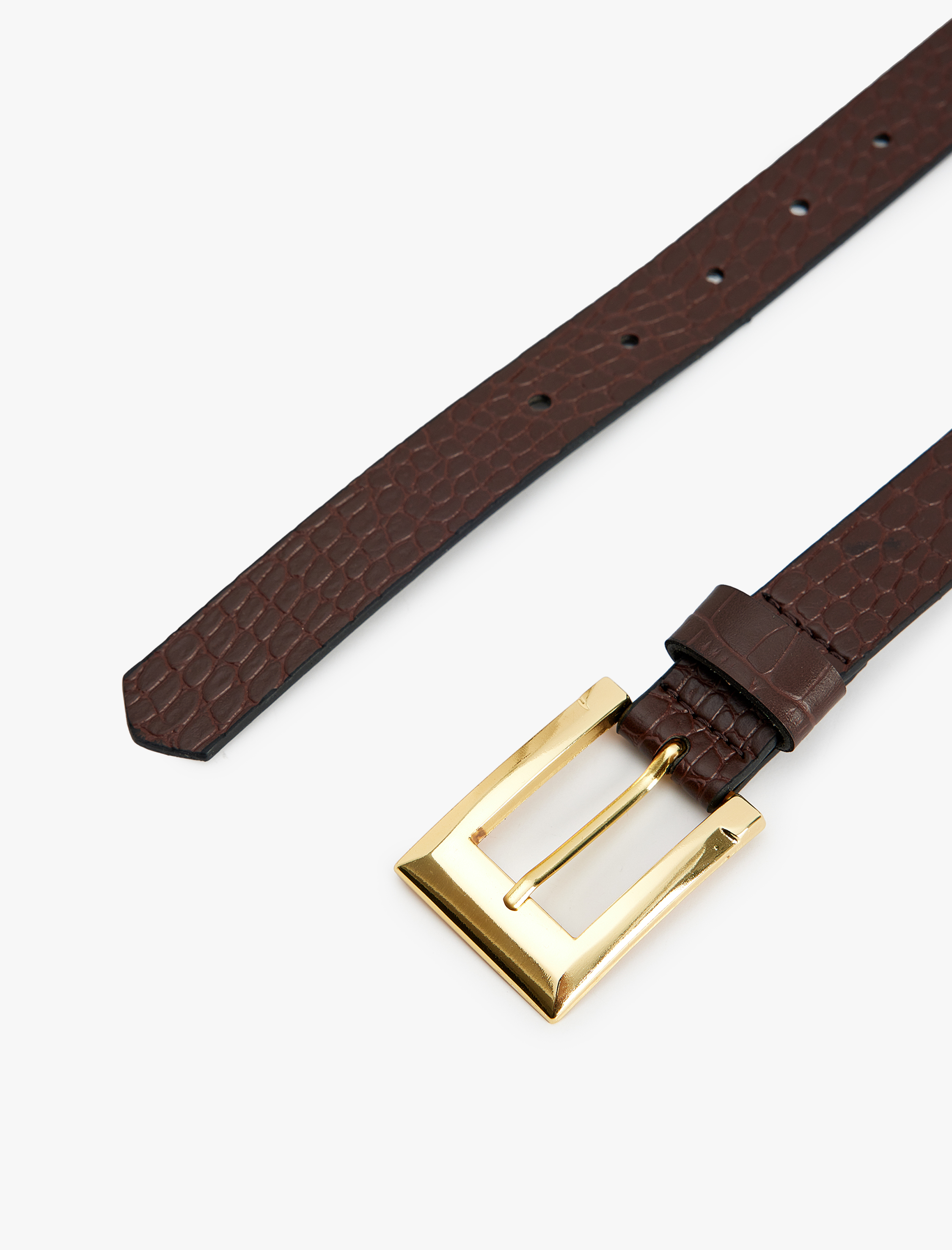  Kadın Kemer Kroko Deri Görünümlü Metal Tokalı