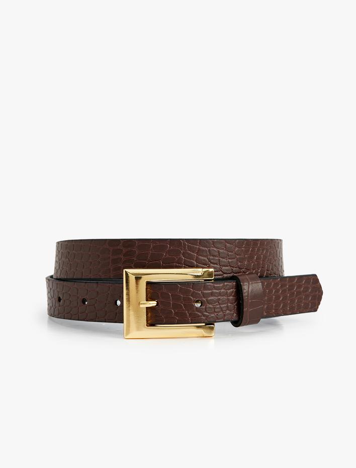 Kadın Kemer Kroko Deri Görünümlü Metal Tokalı
