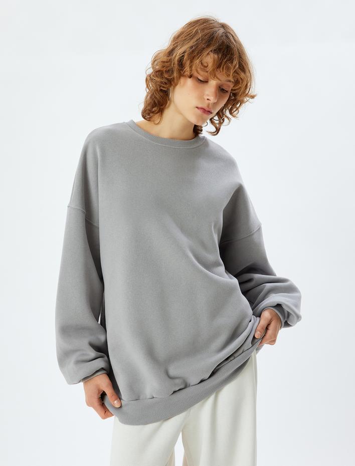  Oversize 2'li Bisiklet Yaka Şardonlu Sweatshirt Seti