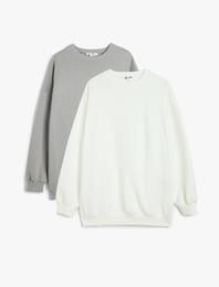 2'li Oversize Sweatshirt Seti Çok Renkli Bisiklet Yaka Şardonlu