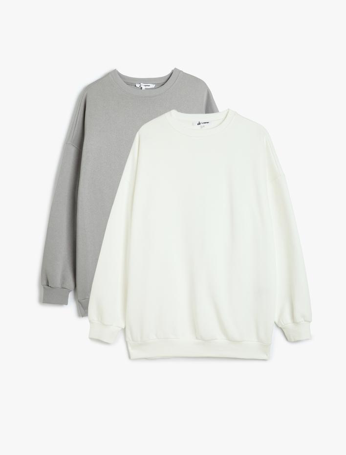  2'li Oversize Sweatshirt Seti Çok Renkli Bisiklet Yaka Şardonlu