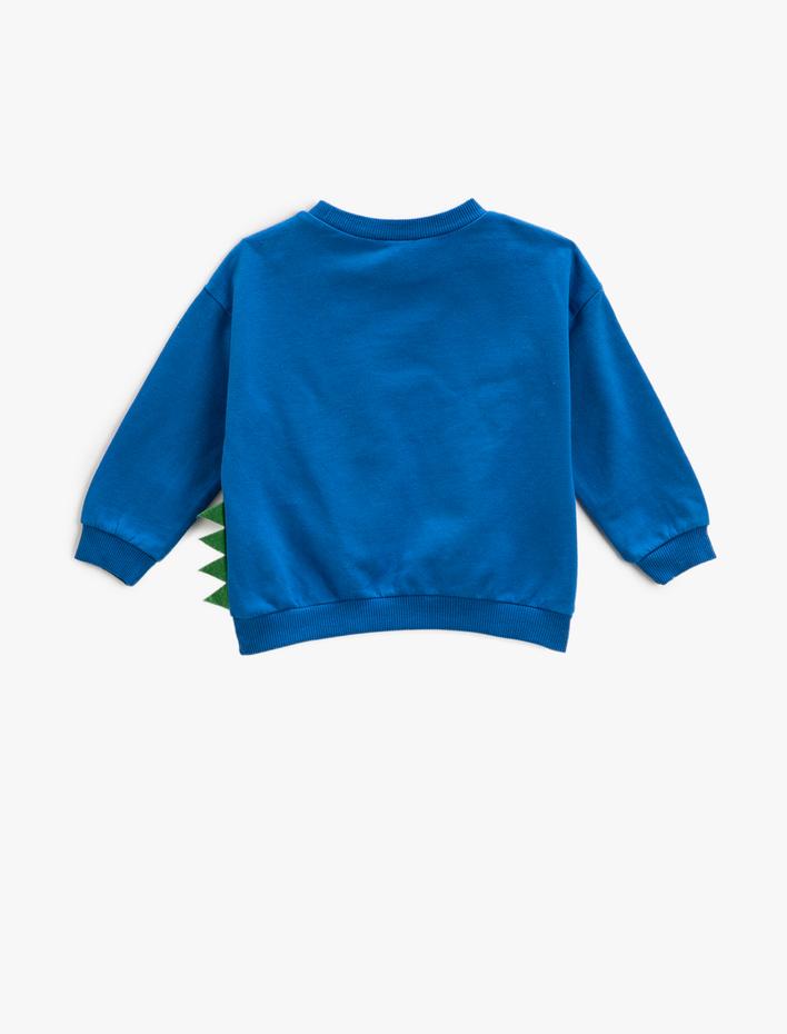 Erkek Bebek Yılbaşı Temalı Dinozor Baskılı Sweatshirt Bisiklet Yaka Uzun Kollu