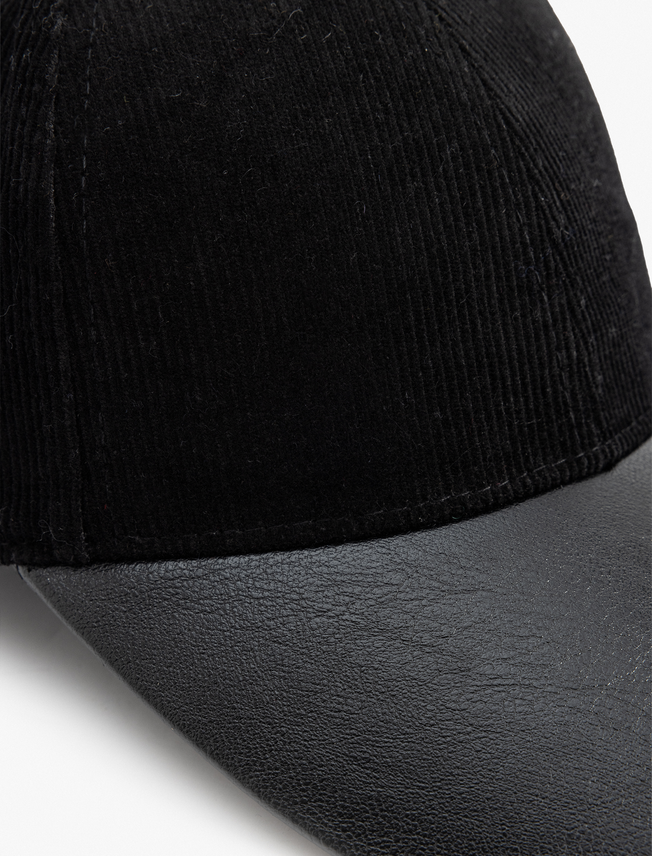  Erkek Kep Şapka Fitilli Kadife Suni Deri Detaylı Pamuk Karışımlı