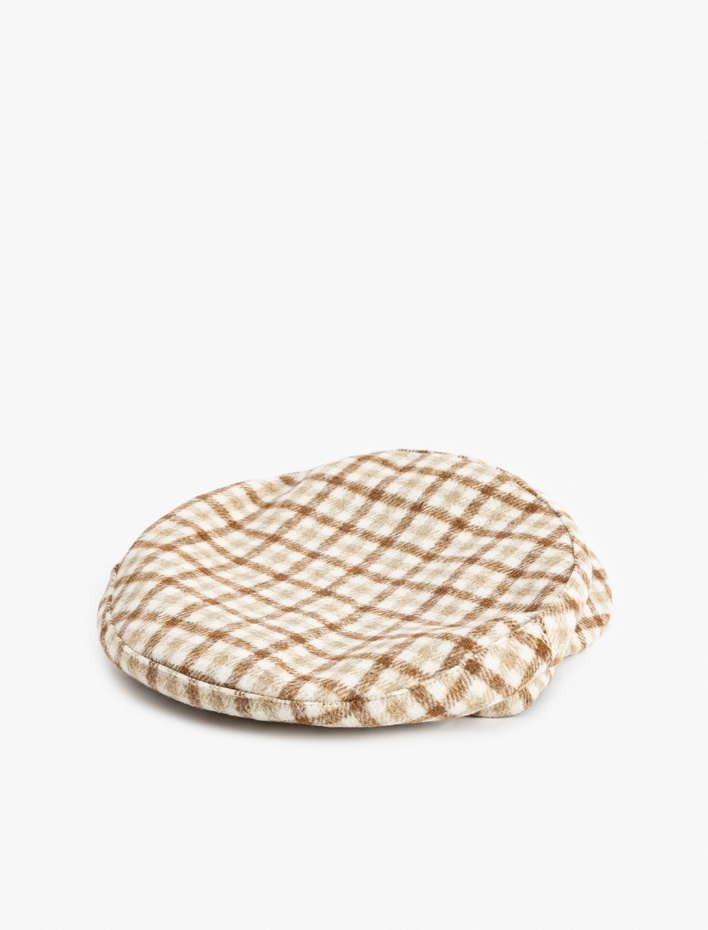 Kadın Ekose Kasket Şapka Yumuşak Dokulu