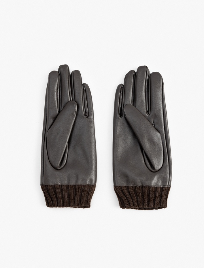 Kadın Eldiven Suni Deri Bilekleri Lastikli