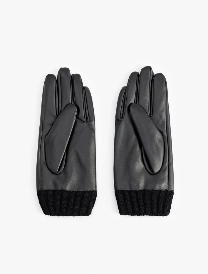 Kadın Eldiven Suni Deri Bilekleri Lastikli