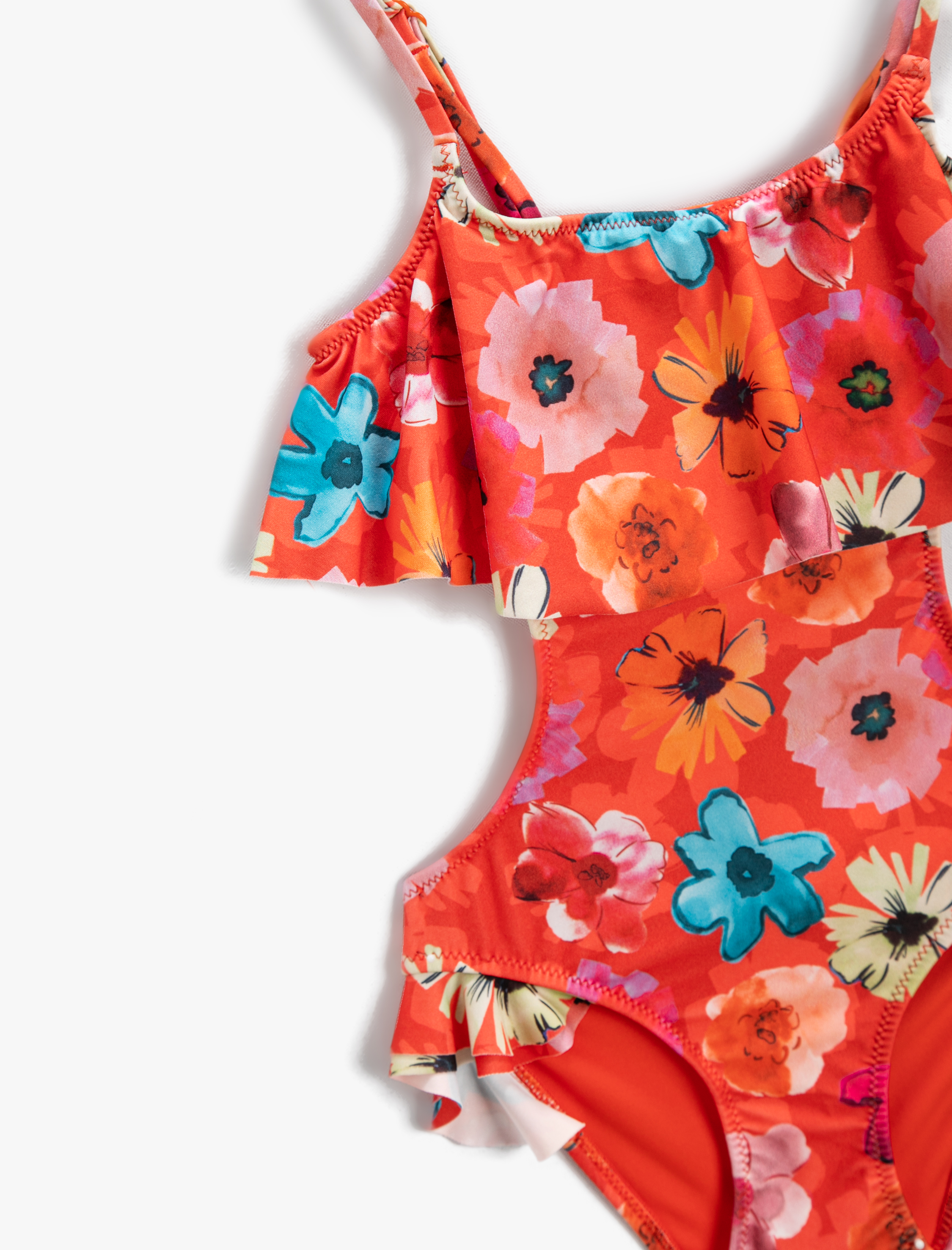  Kız Çocuk Mayo Çiçekli Fırfırlı Pencere Detaylı