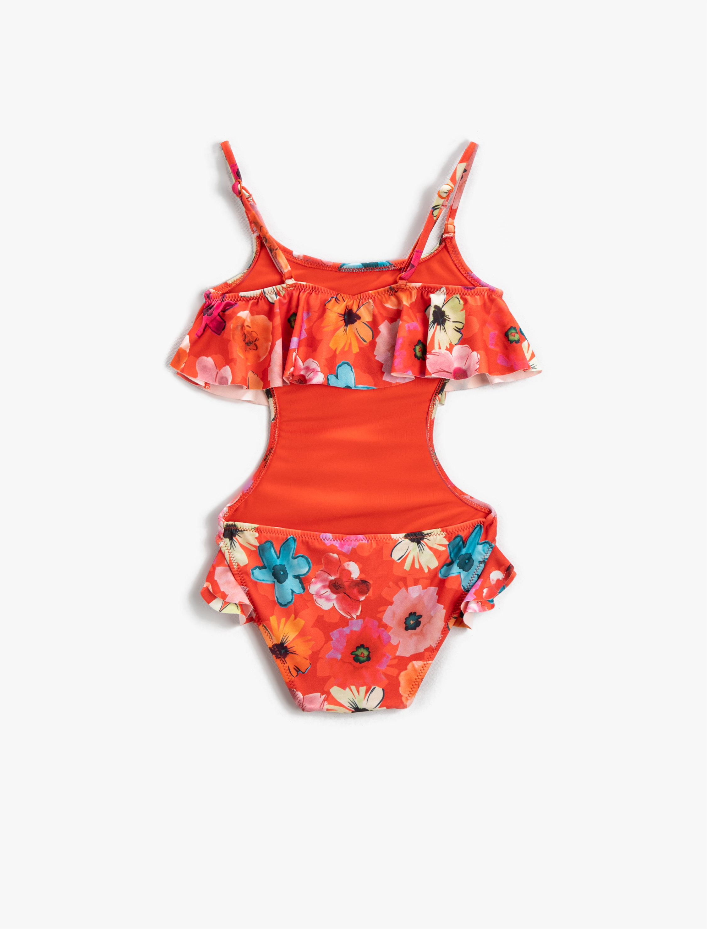  Kız Çocuk Mayo Çiçekli Fırfırlı Pencere Detaylı