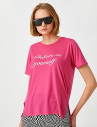 Bisiklet Yaka Kısa Kollu Baskılı Tişört