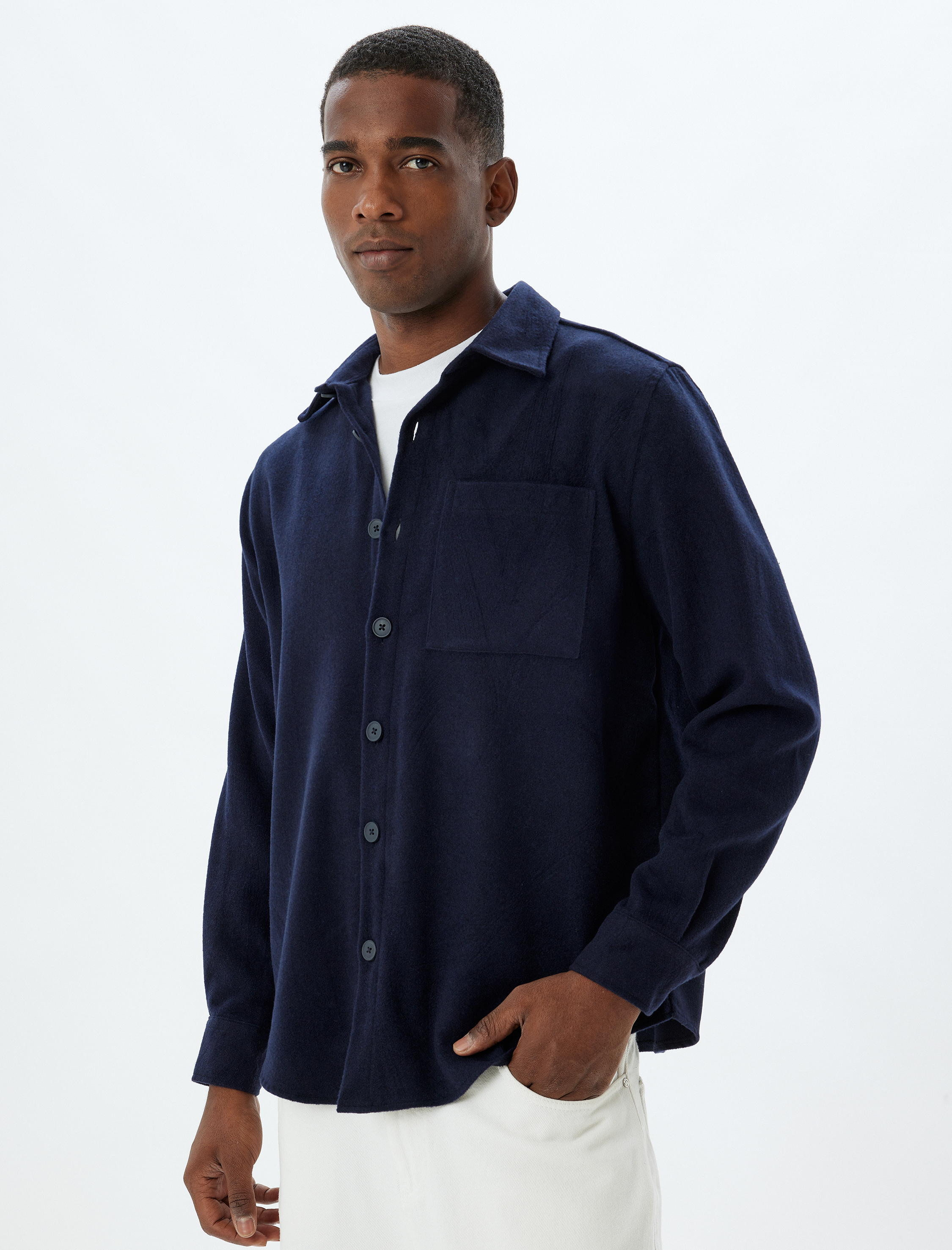   Uzun Kollu Gömlek Cep Detaylı Pamuk Karışımlı Regular Fit