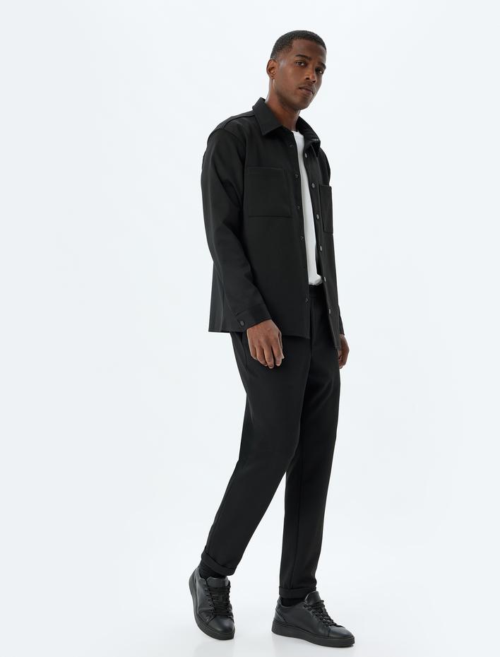  Çıt Çıt Düğmeli Regular Fit Viskon Karışımlı Cep Detaylı Uzun Kollu Gömlek