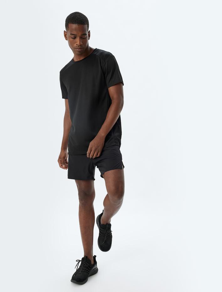  Spor Tişört Basic Arkası Baskı Detaylı Bisiklet Yaka Kısa Kollu