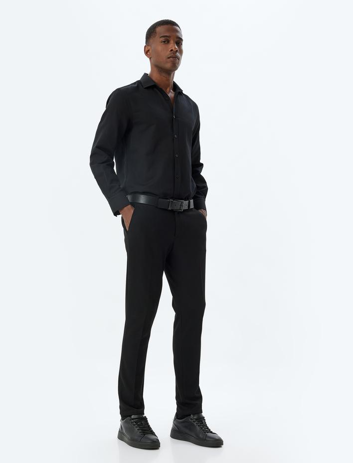  Slim Fit Gömlek Uzun Kollu Pamuk Karışımlı