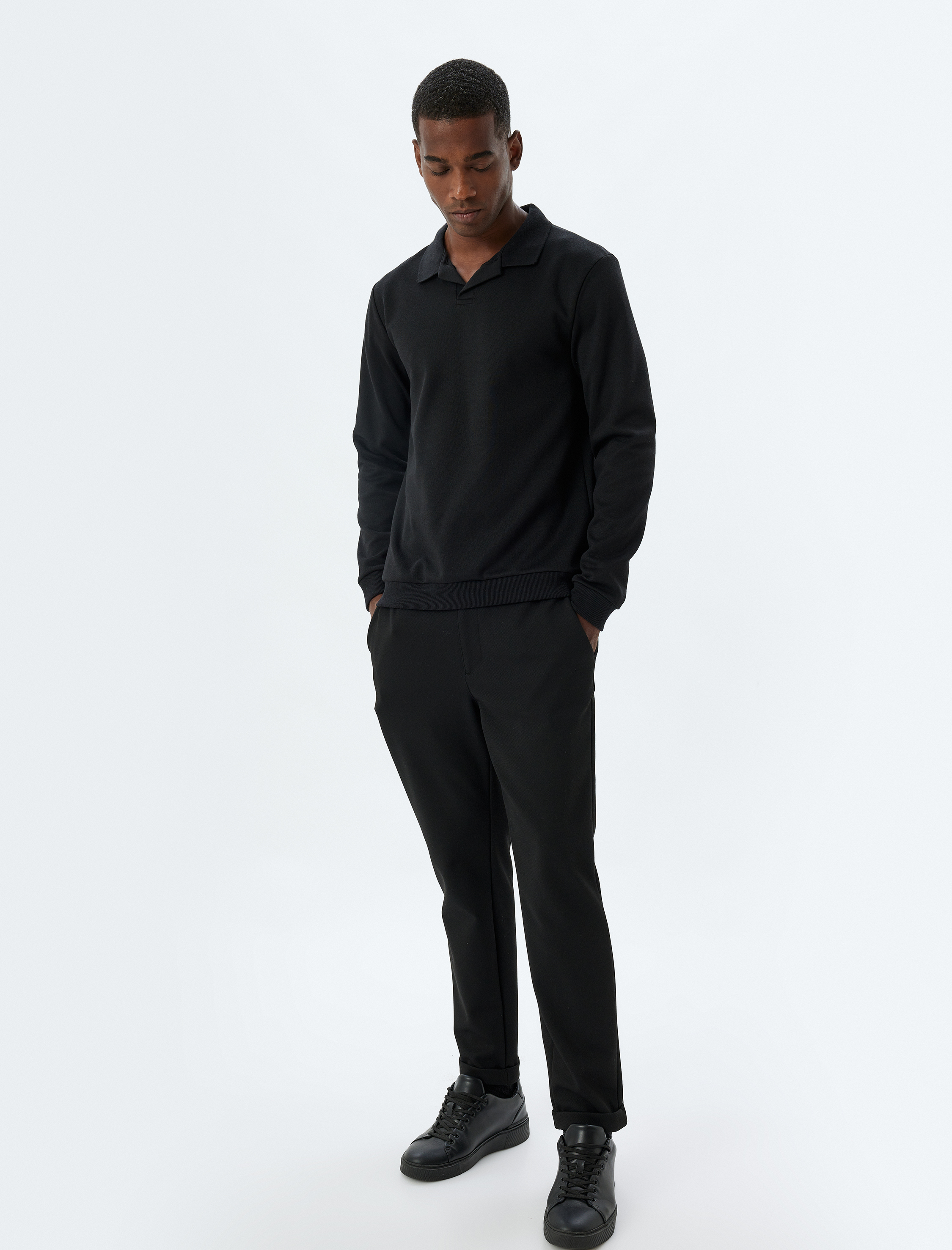   Pamuk Karışımlı Uzun Kollu Boxy Polo Yaka Kazak