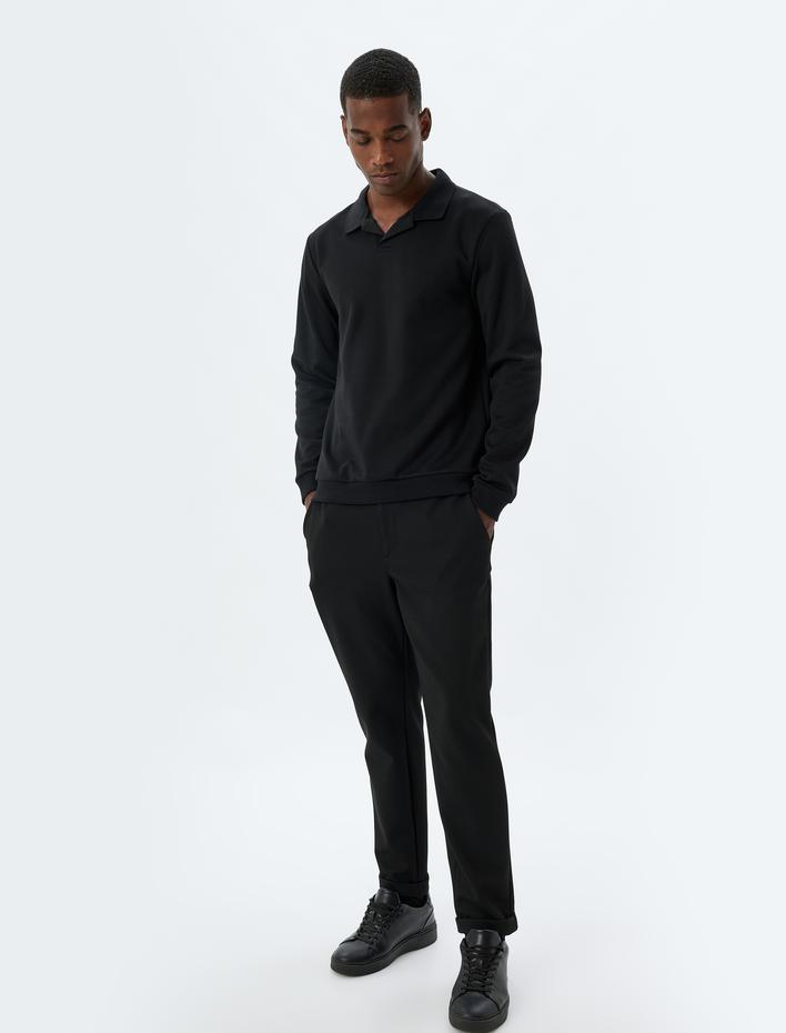  Pamuk Karışımlı Uzun Kollu Boxy Polo Yaka Kazak