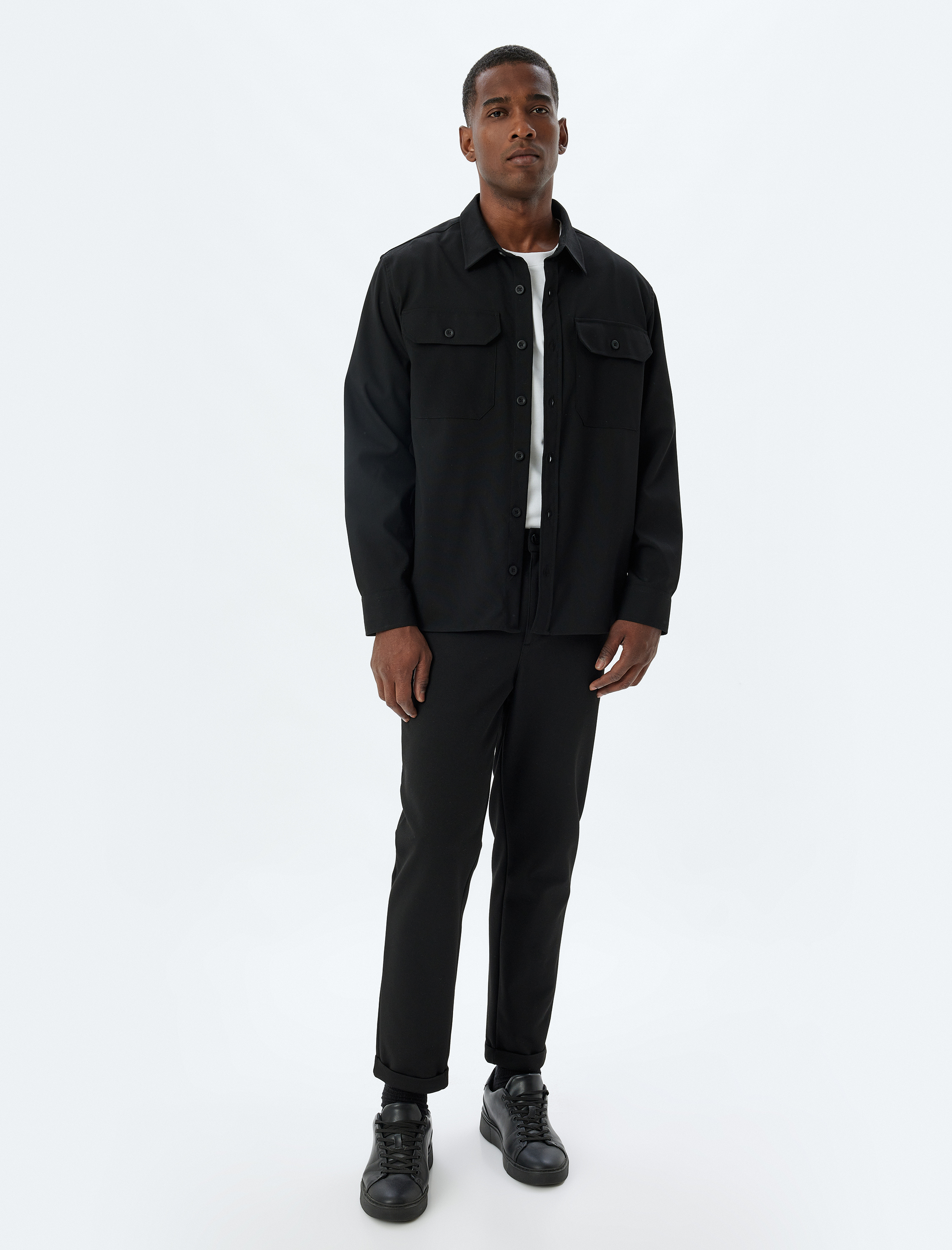   Uzun Kollu Gömlek Kapaklı Cep Detaylı Viskon Karışımlı Regular Fit