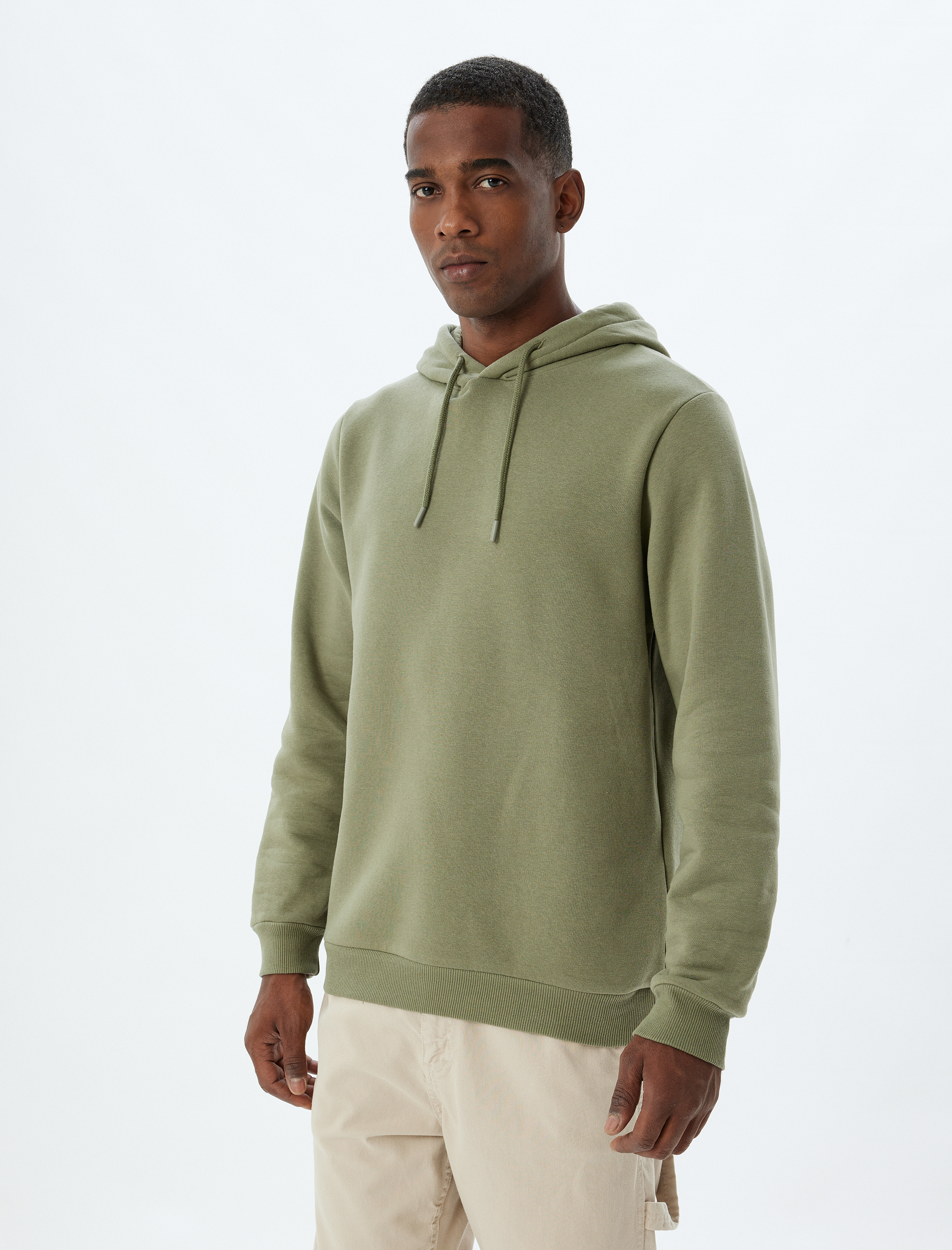   Şardonlu Pamuk Karışımlı Basic Kapşonlu Sweatshirt