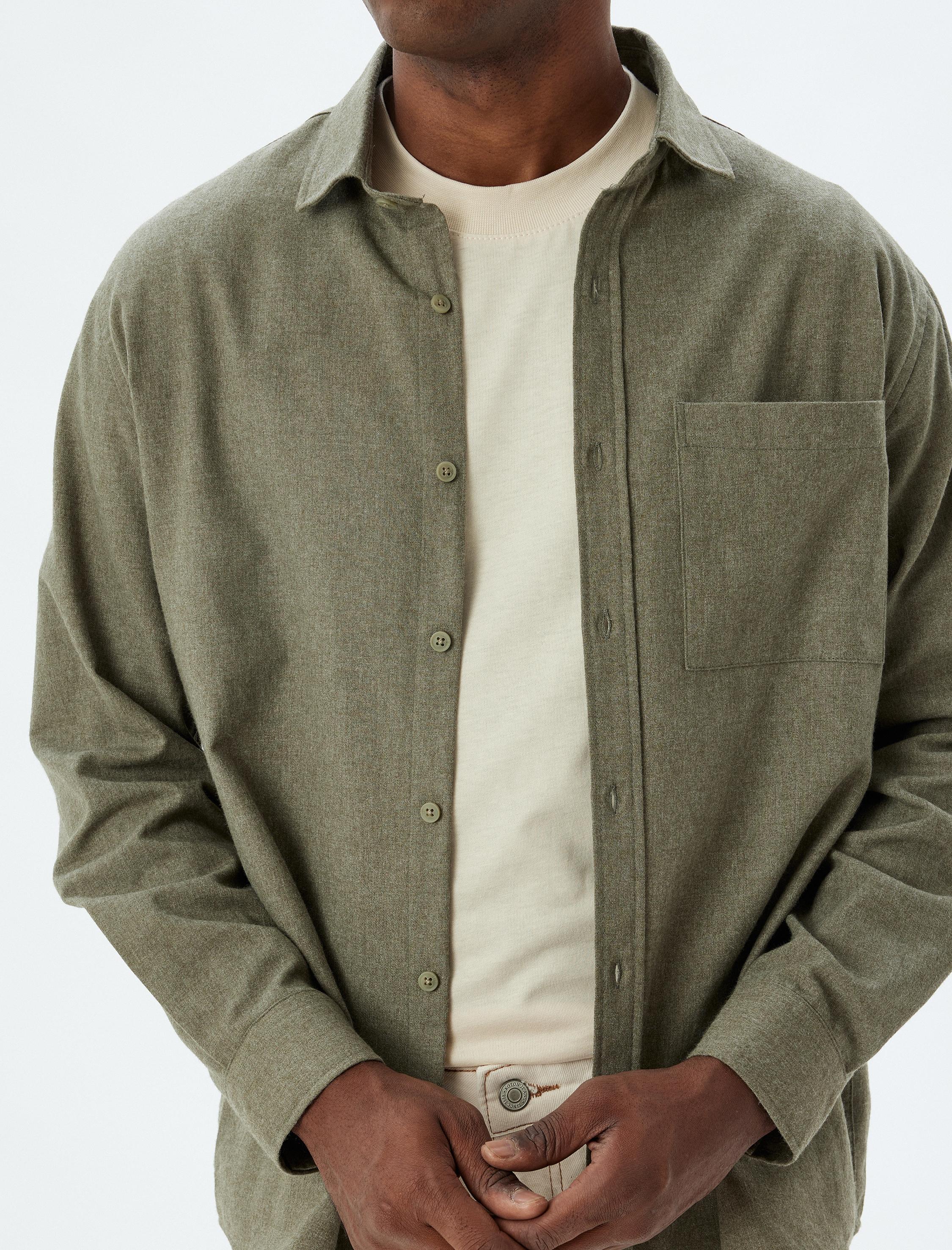   Klasik Gömlek Uzun Kollu Cep Detaylı Pamuk Karışımlı Regular Fit