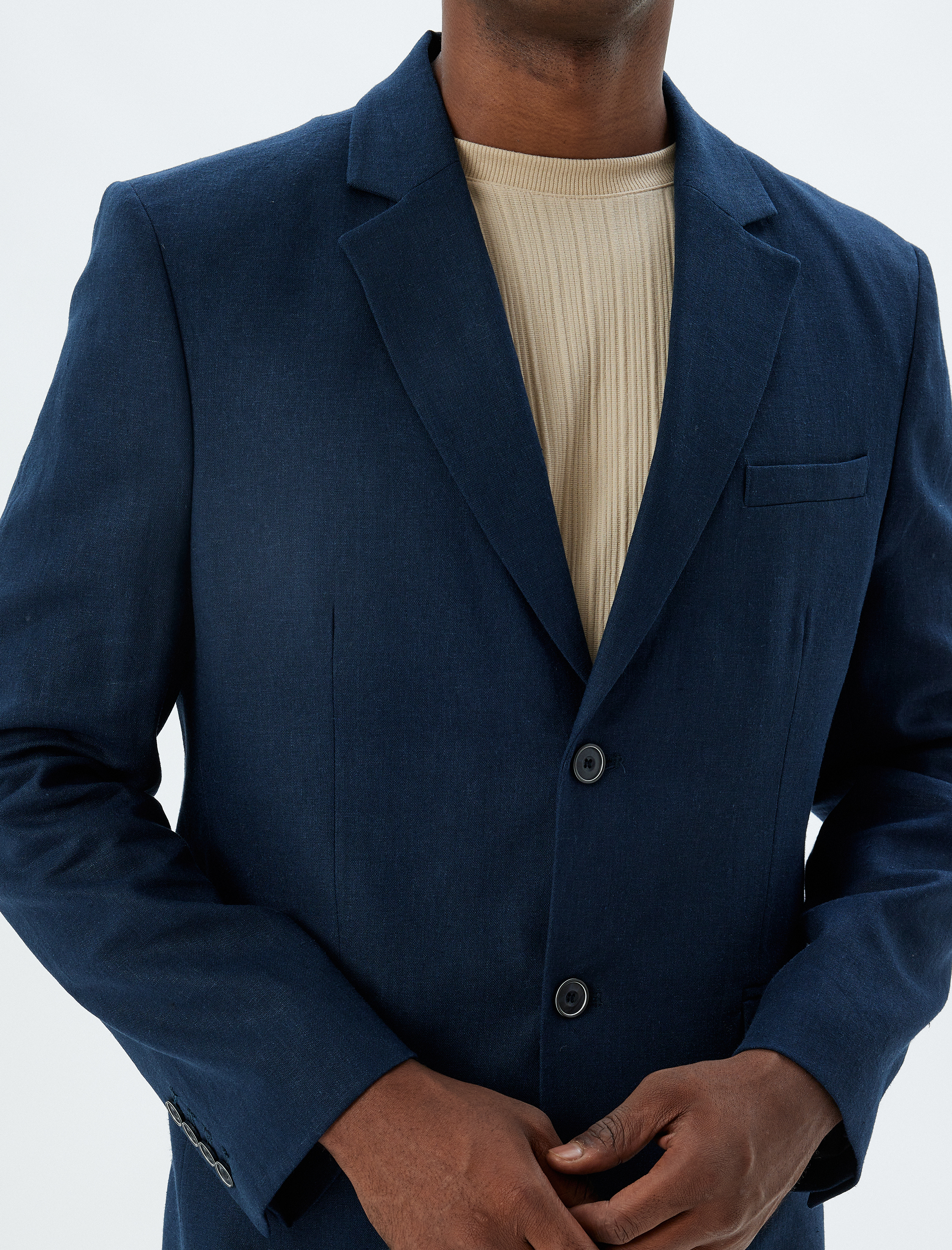   Keten Karışımlı Blazer Ceket Slim Fit Mono Yaka