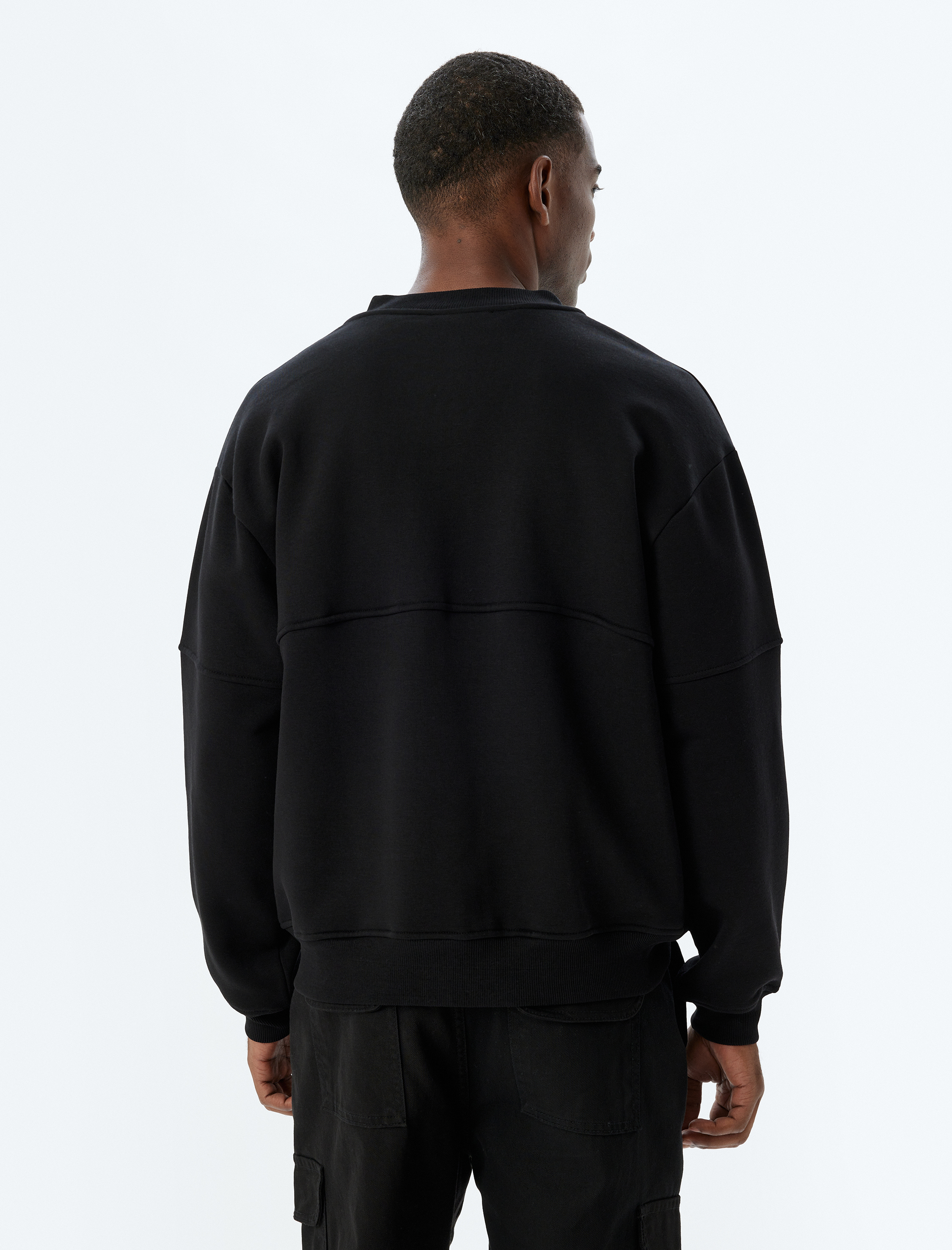   Oversize Hırka Fermuarlı Basic Dikiş Detaylı Şardonlu Pamuk Karışımlı