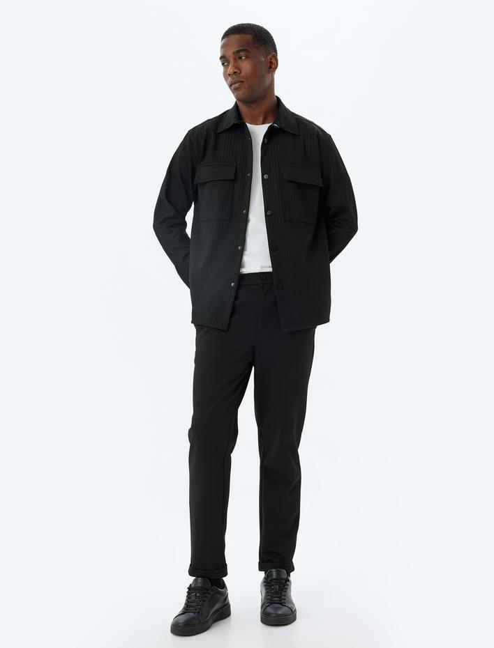  Gömlek Ceket Kapaklı Cep Detaylı Dokulu Çıt Çıt Düğmeli Viskon Karışımlı