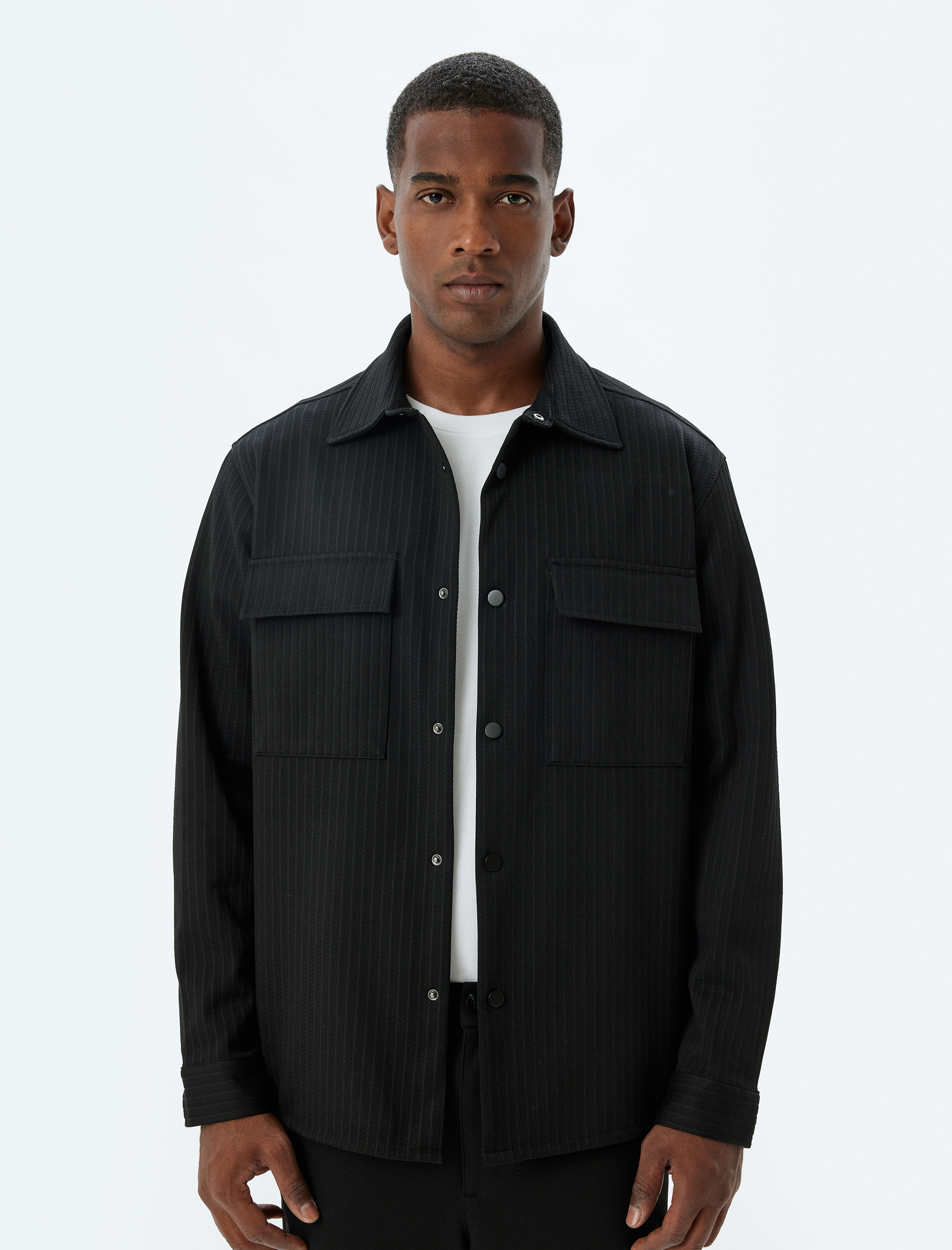   Gömlek Ceket Kapaklı Cep Detaylı Dokulu Çıt Çıt Düğmeli Viskon Karışımlı