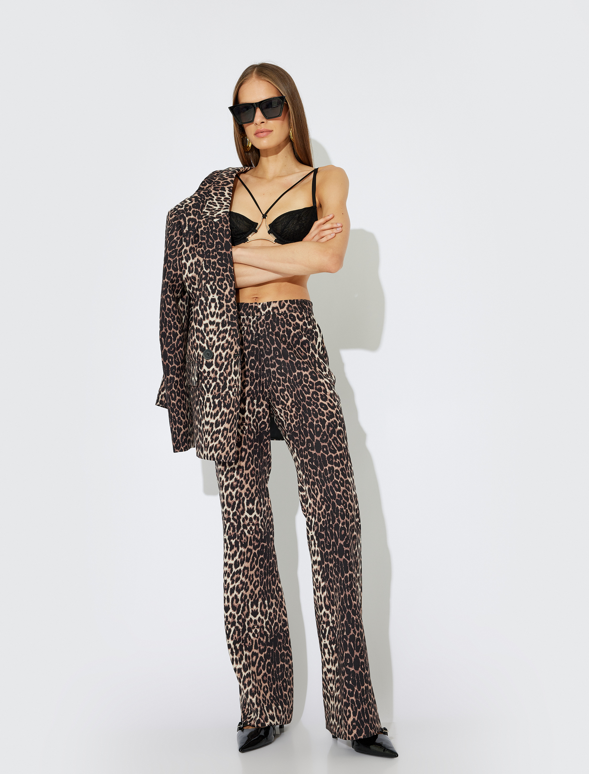   Leopar Desen İspanyol Paça Pantolon