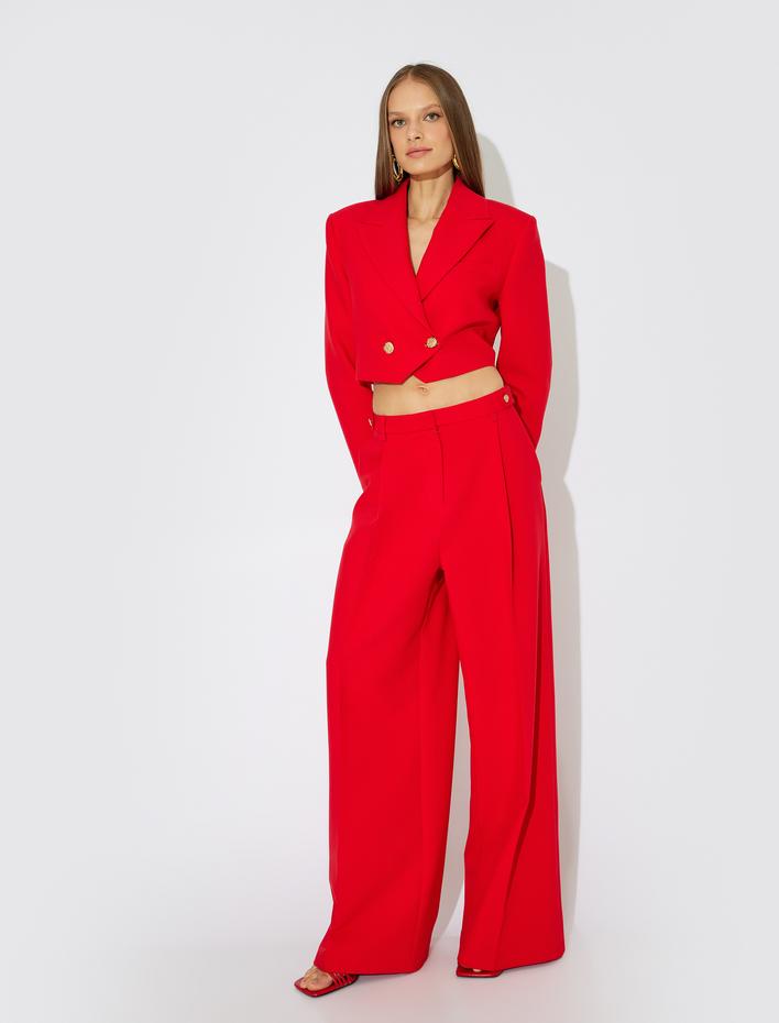  Koton X Zeynep Bastık - Pile Detaylı Cepli Düşük Bel Palazzo Pantolon