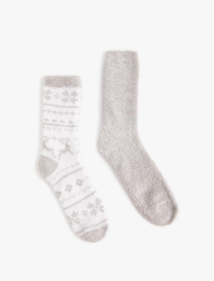 Kadın Havlu Çorap 2'li Çok Renkli Desenli