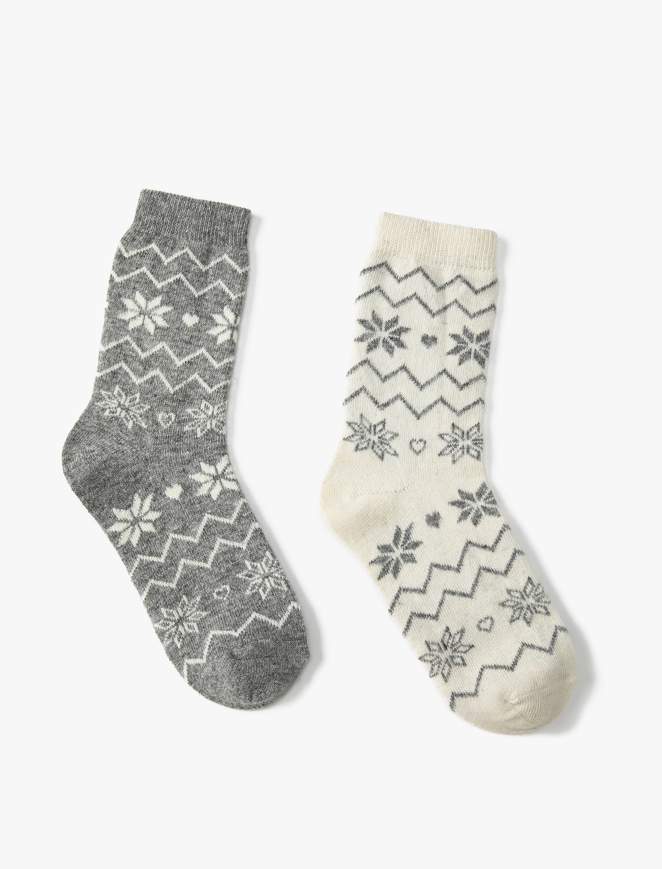  Kadın 2'li Kalın Soket Çorap Seti Desenli Çok Renkli