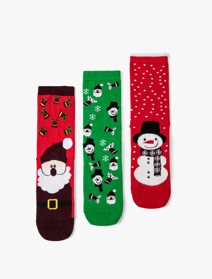 Kadın 3'lü Yılbaşı Çorabı Seti Çok Renkli Desenli