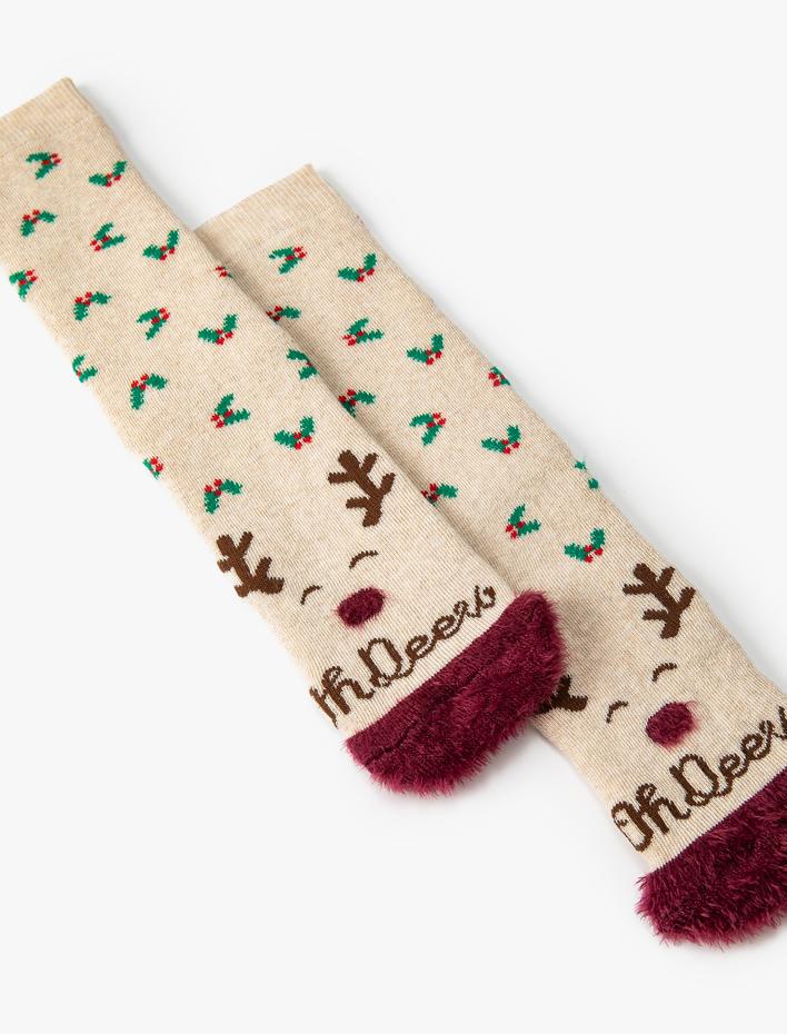 Kadın Yılbaşı Çorabı Havlu Çok Renkli Desenli