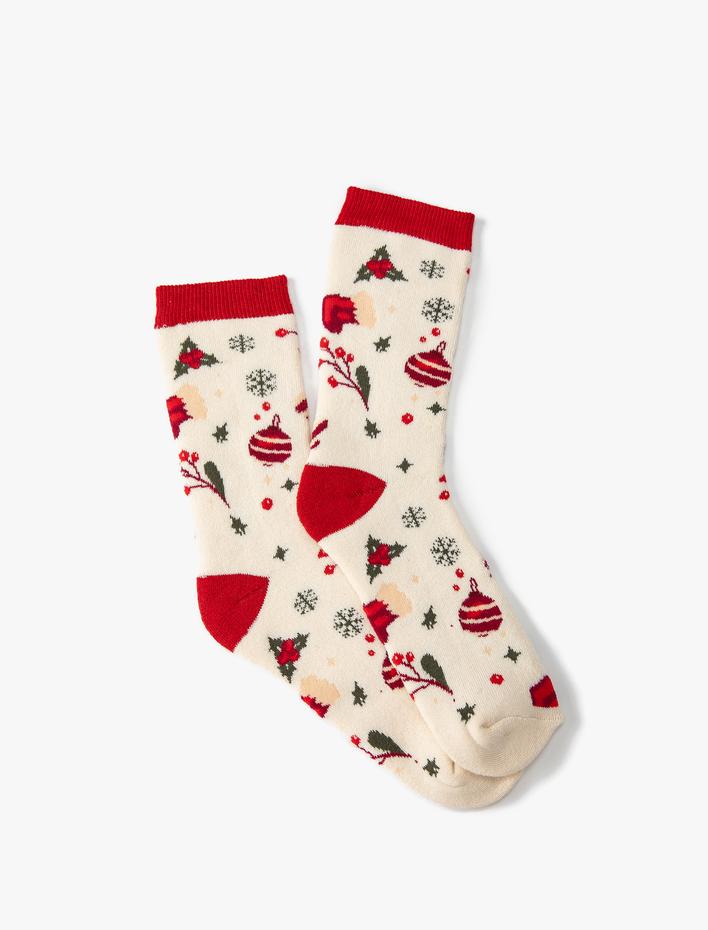 Kadın Yılbaşı Çorabı Havlu Çok Renkli Desenli