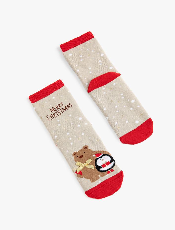 Kadın Yılbaşı Çorabı Havlu Çok Renkli Desenli