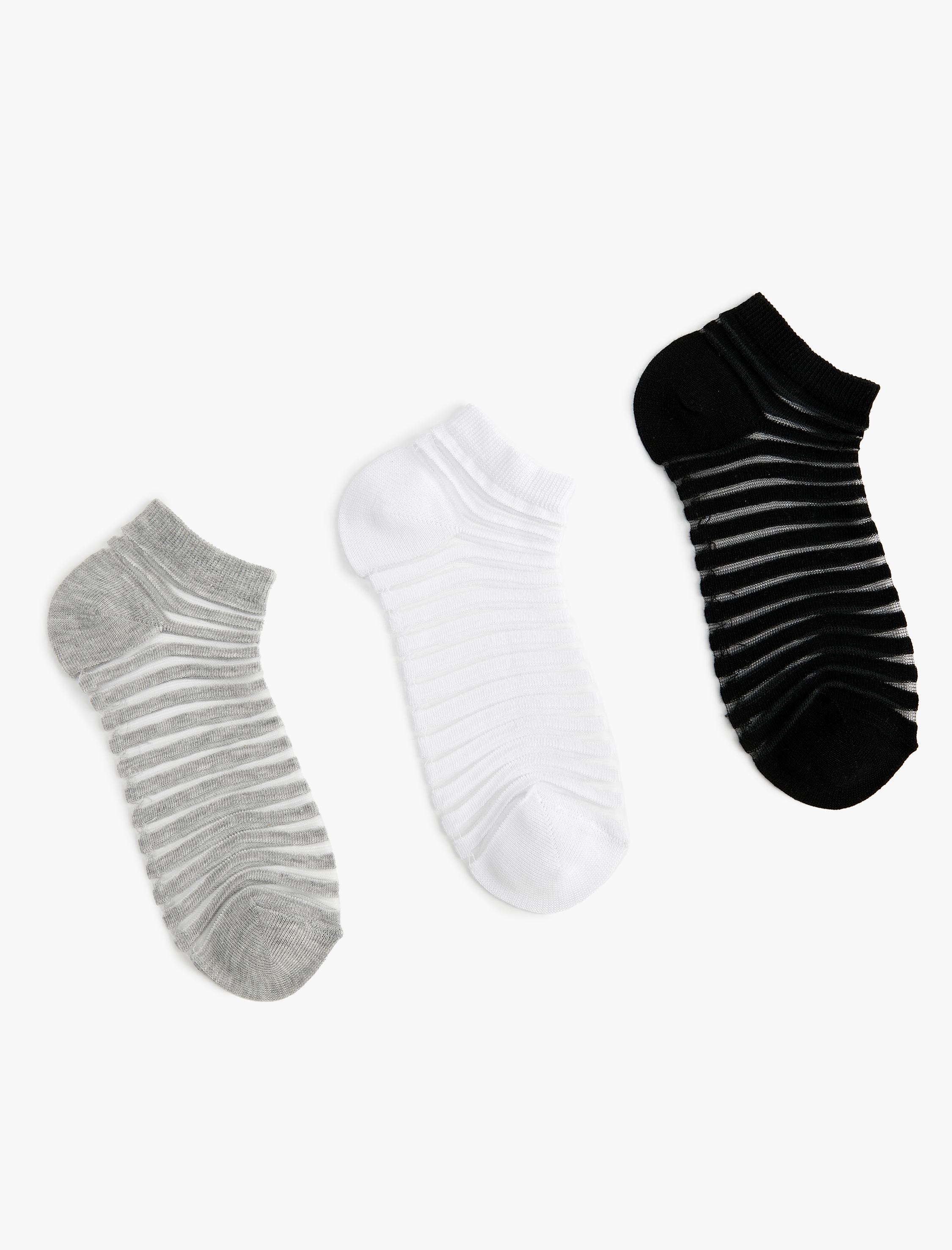  Kadın 3'lü Patik Çorap Seti Çok Renkli Şerit Detaylı