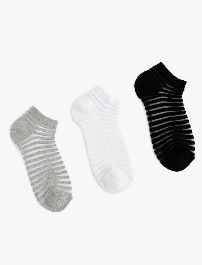 Kadın 3'lü Patik Çorap Seti Çok Renkli Şerit Detaylı