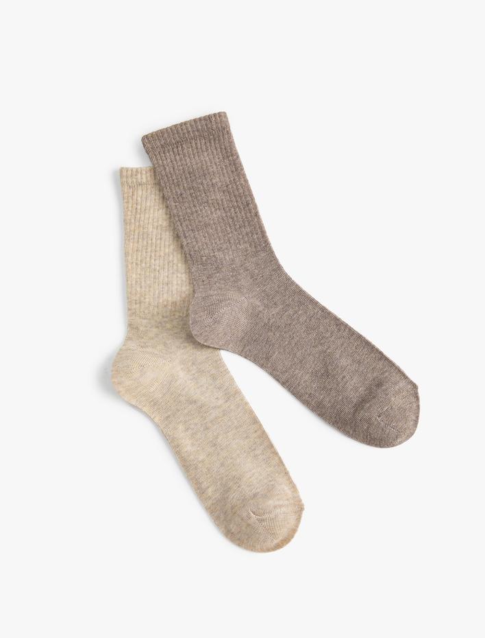 Kadın Basic 2'li Soket Çorap Seti Çok Renkli Dokulu