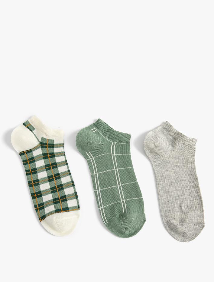 Kadın 3'lü Patik Çorap Seti Çok Renkli Geometrik Desenli