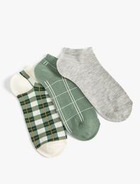 3'lü Patik Çorap Seti Çok Renkli Geometrik Desenli