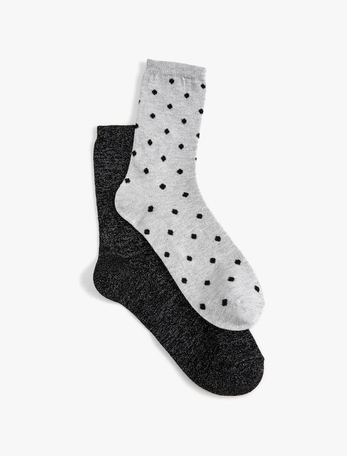 Kadın 2'li Soket Çorap Seti Metalik Çok Renkli