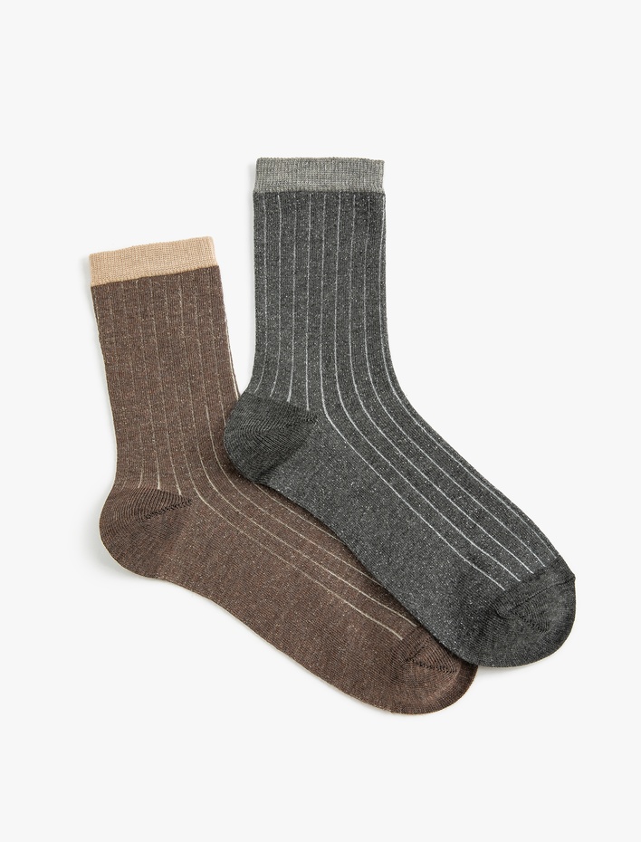 Kadın 2'li Soket Çorap Seti Çok Renkli Şerit Detaylı